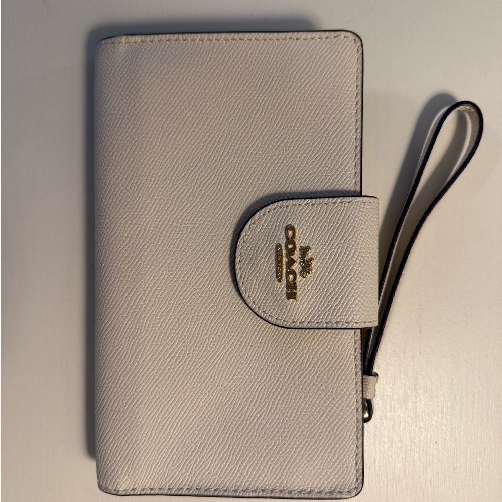 Coach Ivory Wristlet with Gold Accents